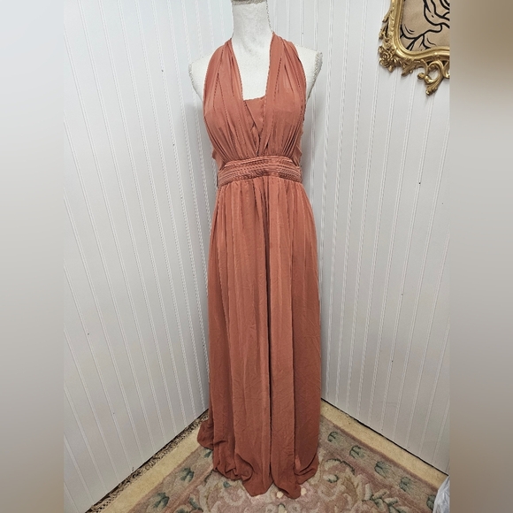 Elegant Halter Neck Rust orange Dress Birdy Grey Formal L - Picture 1 of 4